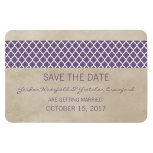 Rustic Quatrefoil Save the Date Magnet, Purple Magnet