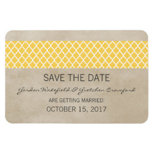 Rustic Quatrefoil Save the Date Magnet, Yellow Magnet