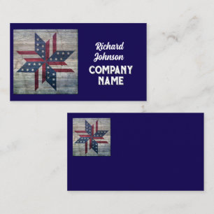 rustic quilt block pattern Stars and Stripes blue  Business Card
