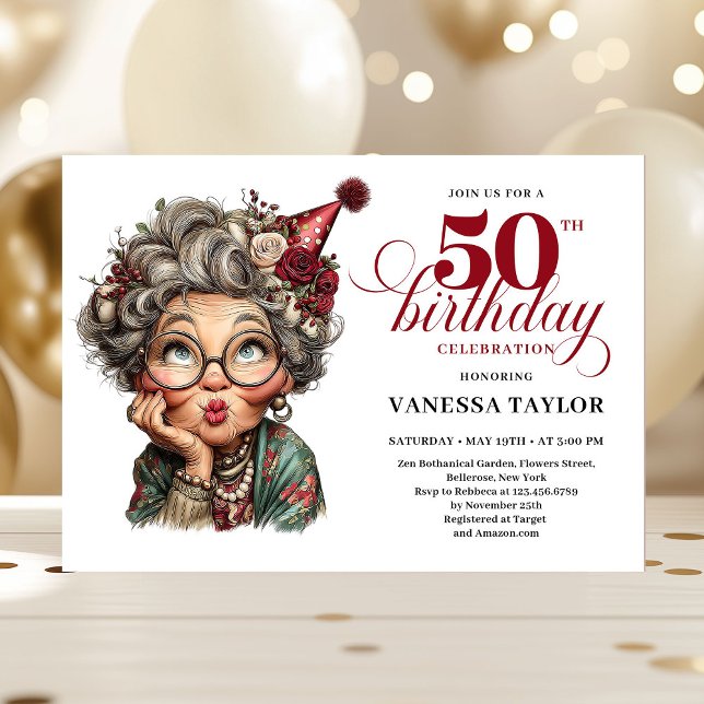 Rustic Quirky Woman 50th Birthday Whimsical Humor  Invitation (Rustic Quirky Woman 50th Birthday Whimsical Humor Invitation)
