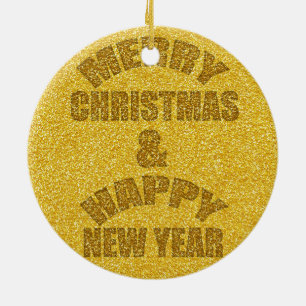 Rustic Rabbit painting Golden Merry Christmas O Ceramic Tree Decoration
