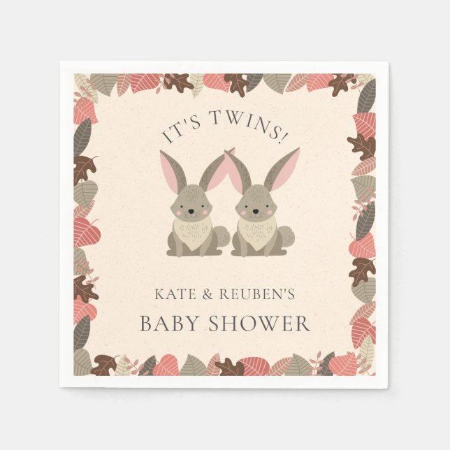 Rustic Rabbit Twins Baby Shower Woodland Animals Napkin (Front)