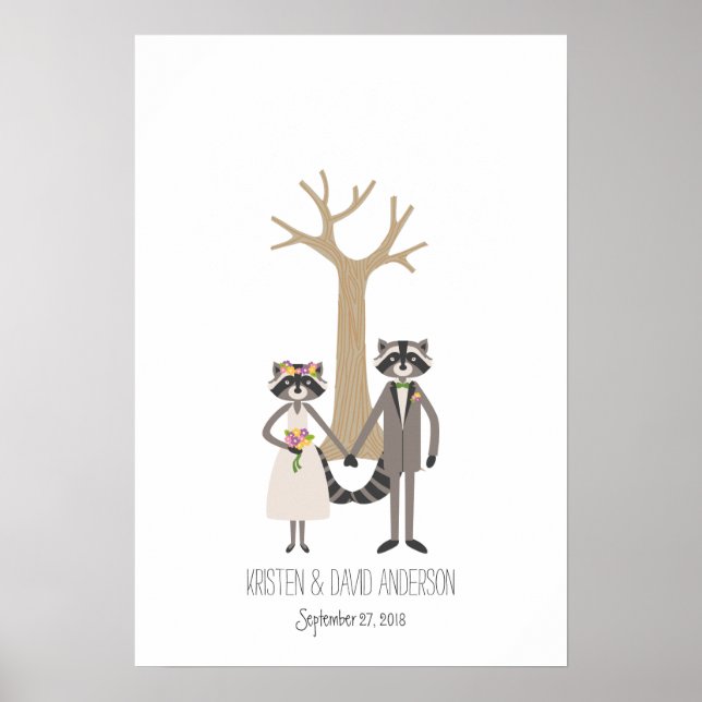 Rustic Raccoons Fingerprint Signature Tree Poster (Front)