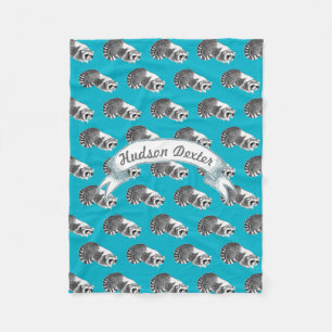 Rustic Racoon Folk Art Pattern Fleece Blanket