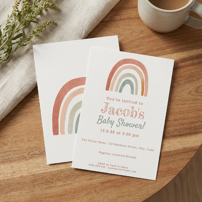 Rustic rainbow baby shower minimalist invite (Rustic rainbow baby shower minimalist invite)
