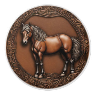 Rustic Ranch Cowboy Western Country Brown Horse Ceramic Knob