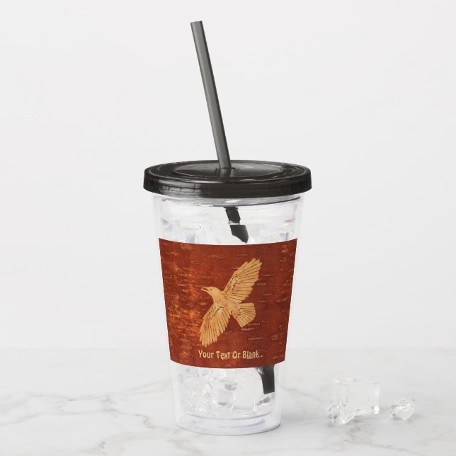 Rustic Raven On Inner Birch Bark Acrylic Tumbler (Front Ice)