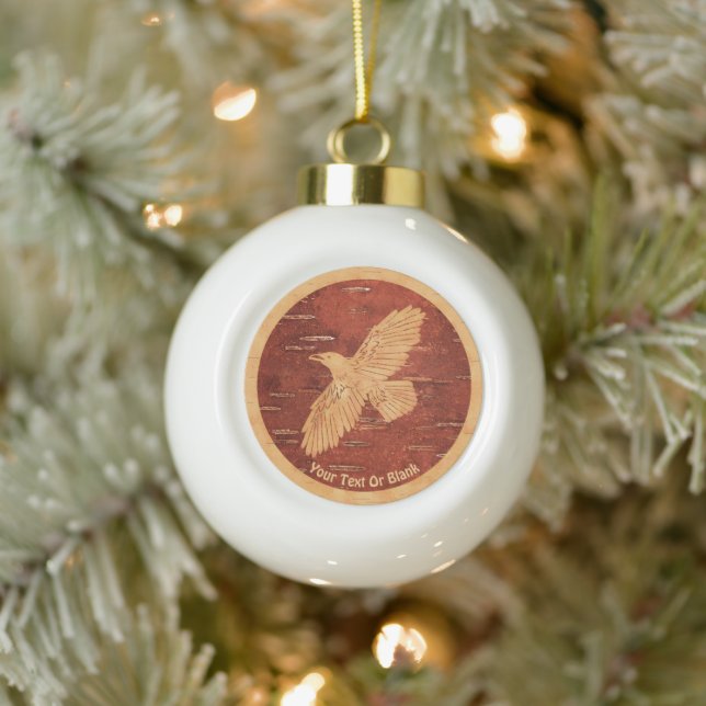 Rustic Raven On Inner Birch Bark Ceramic Ball Christmas Ornament (Tree)