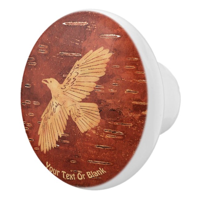 Rustic Raven On Inner Birch Bark Ceramic Knob (Right)