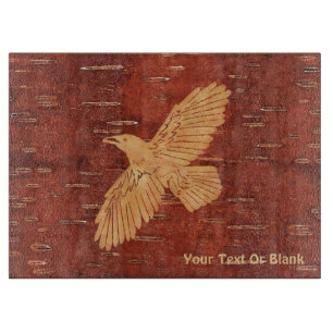 Rustic Raven On Inner Birch Bark Cutting Board