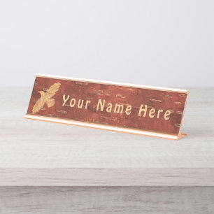 Rustic Raven On Inner Birch Bark Desk Name Plate