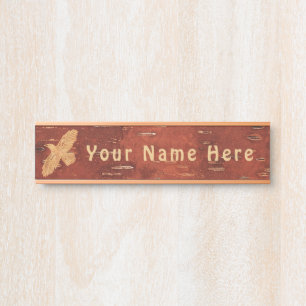 Rustic Raven On Inner Birch Bark Door Sign