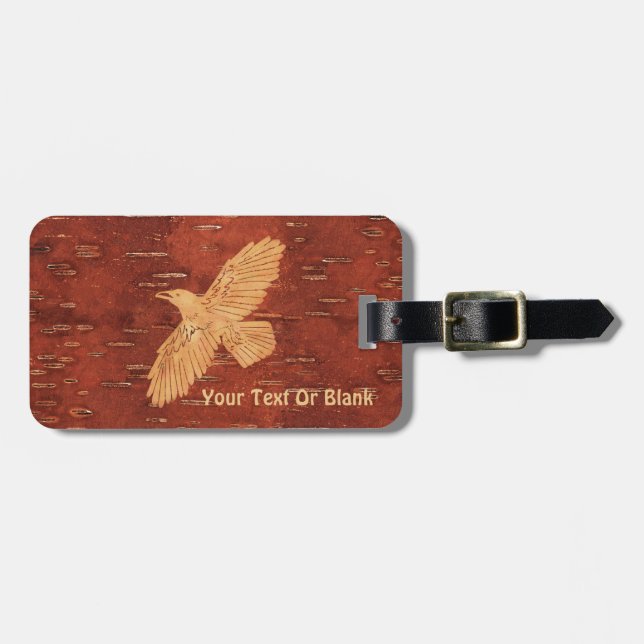 Rustic Raven On Inner Birch Bark Luggage Tag (Front Horizontal)