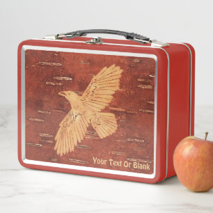 Rustic Raven On Inner Birch Bark Metal Lunch Box
