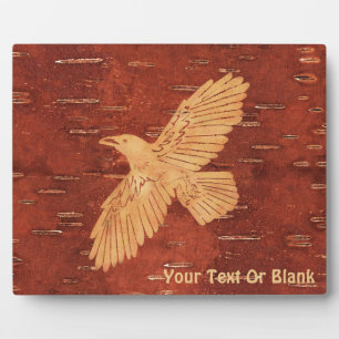 Rustic Raven On Inner Birch Bark Plaque