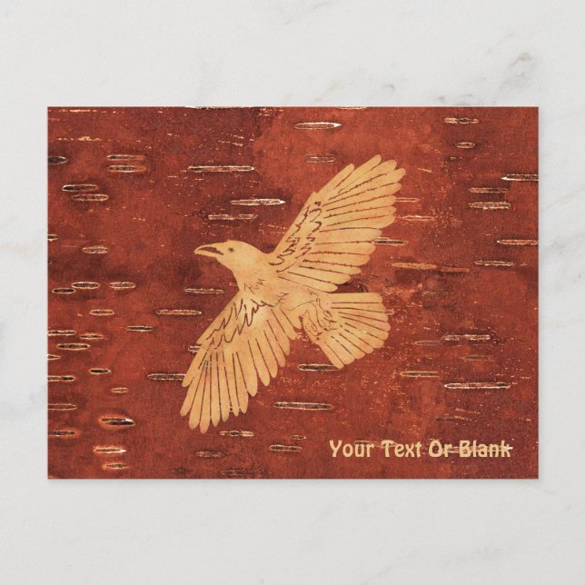Rustic Raven On Inner Birch Bark Postcard (Front)