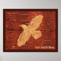 Rustic Raven On Inner Birch Bark