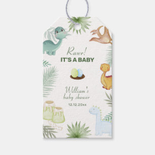 Rustic Rawr Volcano Tropical Dinosaur Baby Shower Gift Tags