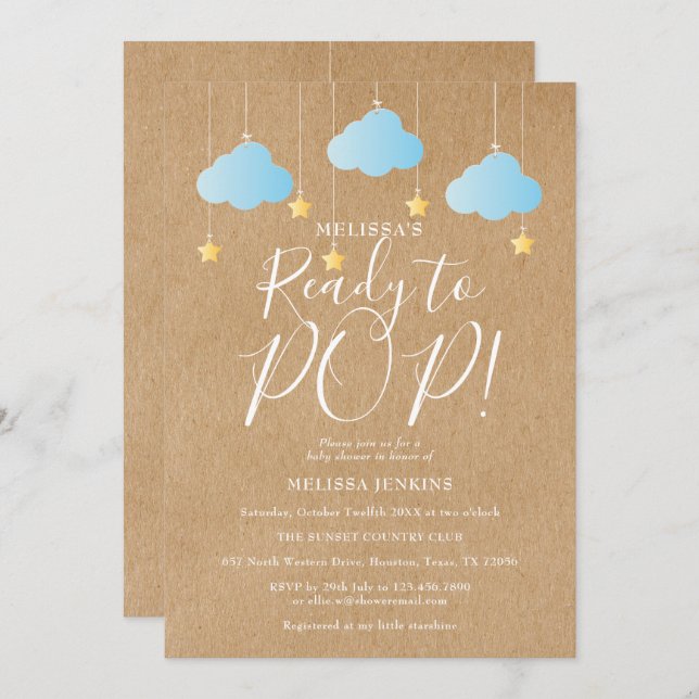 Rustic Ready to Pop Twinkle Twinkle Baby Shower Invitation (Front/Back)
