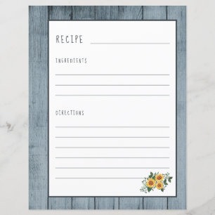 Rustic recipe page for cookbook binder organiser
