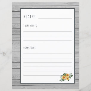 Rustic recipe pages for cookbook binder organiser