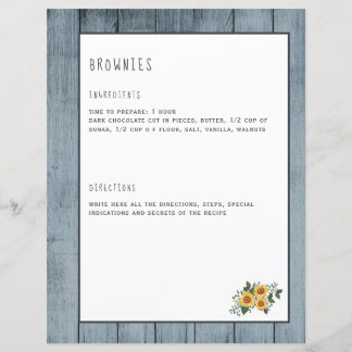Rustic recipe pages for cookbook binder organiser