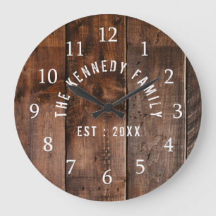 Rustic Reclaimed Wood Family Name Large Clock