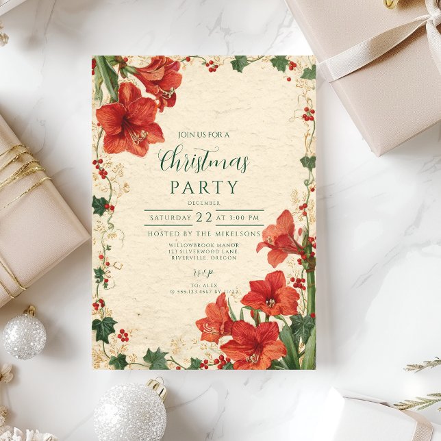 Rustic Red Amaryllis Christmas Invitation (Creator Uploaded)