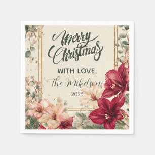 Rustic Red Amaryllis Christmas Napkin