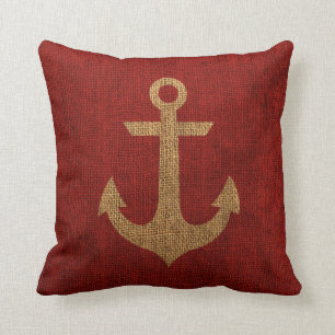 Rustic Red Anchor on Burlap Look Cushion