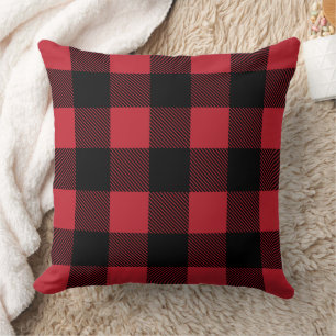 Rustic Red and Black Buffalo Plaid Farmhouse Cushion