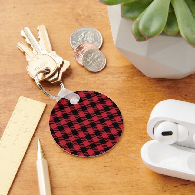 Rustic Red and Black Buffalo Plaid Flannel Key Ring (Desk)