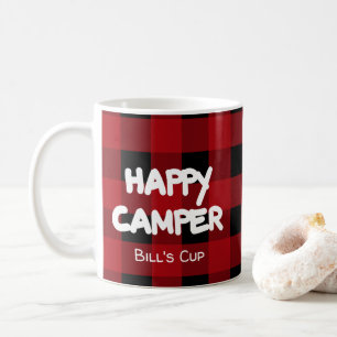 Rustic Red and Black Buffalo Plaid Happy Camper  Coffee Mug
