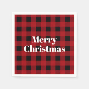 Rustic Red and Black Buffalo Plaid Merry Christmas Napkin