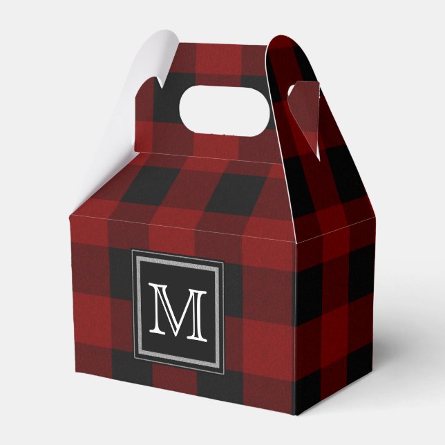 Rustic Red and Black Buffalo Plaid Monogram Favour Box (Front Side)