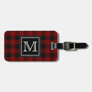 Rustic Red and Black Buffalo Plaid Monogram Luggage Tag