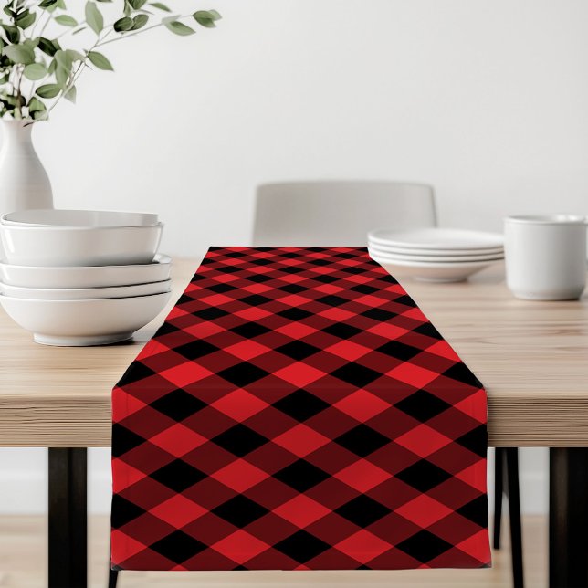 Rustic Red and Black Buffalo Plaid Short Table Runner (Creator Uploaded)