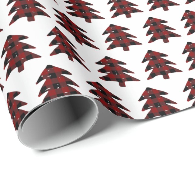 Rustic Red and Black Plaid Christmas Tree Holiday Wrapping Paper (Roll Corner)