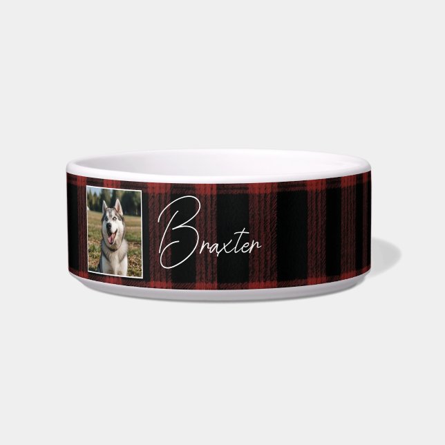 Rustic Red and Black Plaid Pattern Photo Bowl (Front)