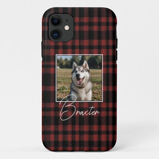 Rustic Red and Black Plaid Pattern Photo Case-Mate iPhone Case (Back)