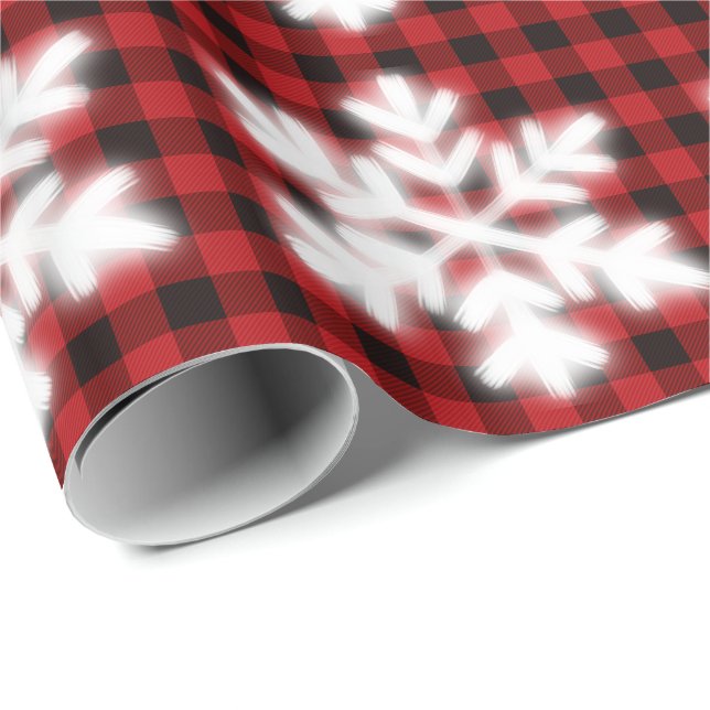 Rustic red and black plaid with snowflake detail  wrapping paper (Roll Corner)