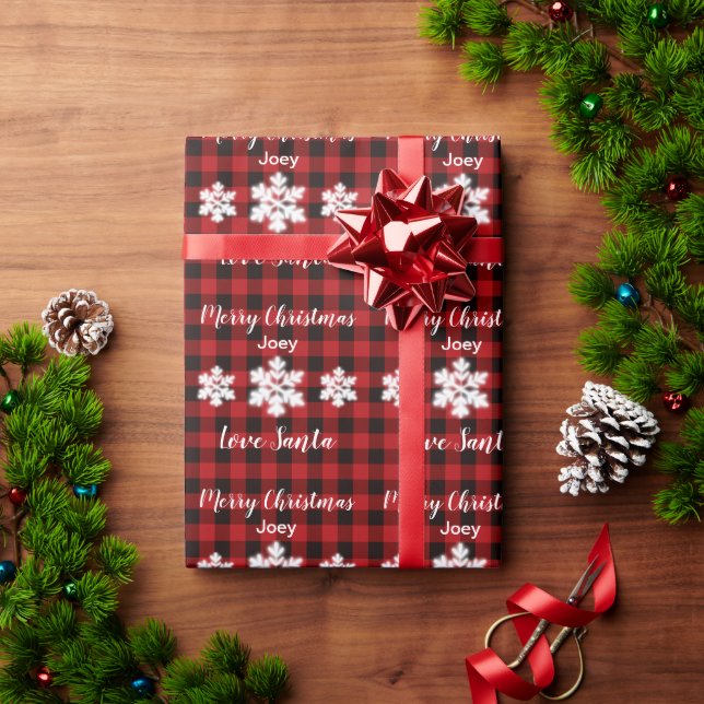 Rustic red and black plaid with snowflake detail wrapping paper (Holiday Gift)