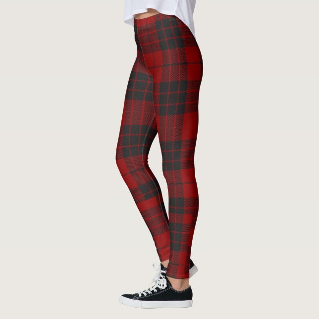 Rustic Red and Black Tartan Buffalo Pattern Plaid  Leggings (Left)