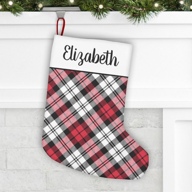 Rustic Red and Black Tartan Plaid Personalised Small Christmas Stocking (Creator Uploaded)