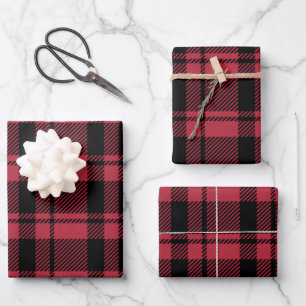 Rustic Red and Black Tartan Plaid Wrapping Paper Sheet