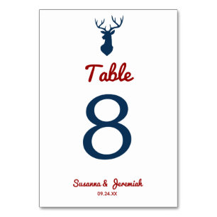 Rustic Red and Blue Buck Deer Wedding Reception Table Number