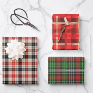 Rustic Red and Green Plaid Patterns Wrapping Paper Sheet