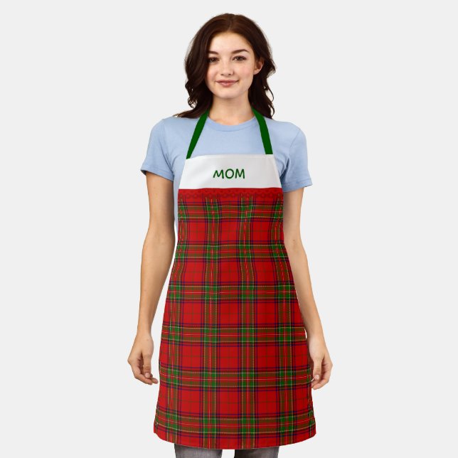 Rustic Red and Green Tartan Plaid With Name Apron (Worn)