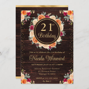 Rustic Red and Orange Fall Flowers Wreath Birthday Invitation