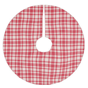 Rustic Red and White Gingham Plaid Brushed Polyester Tree Skirt